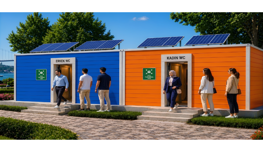 Modern modüler hijyen üniteleri, tuvalet ve duş çözümleri, temiz ve minimalist iç mekan